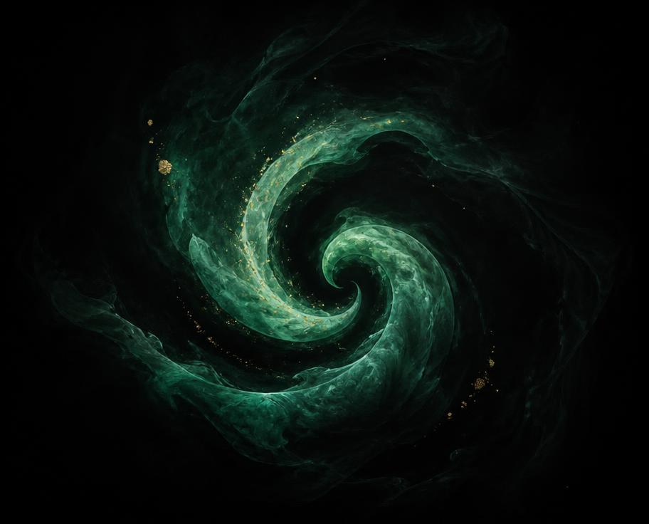 Twin Ledger abstract jade fog swirl key art